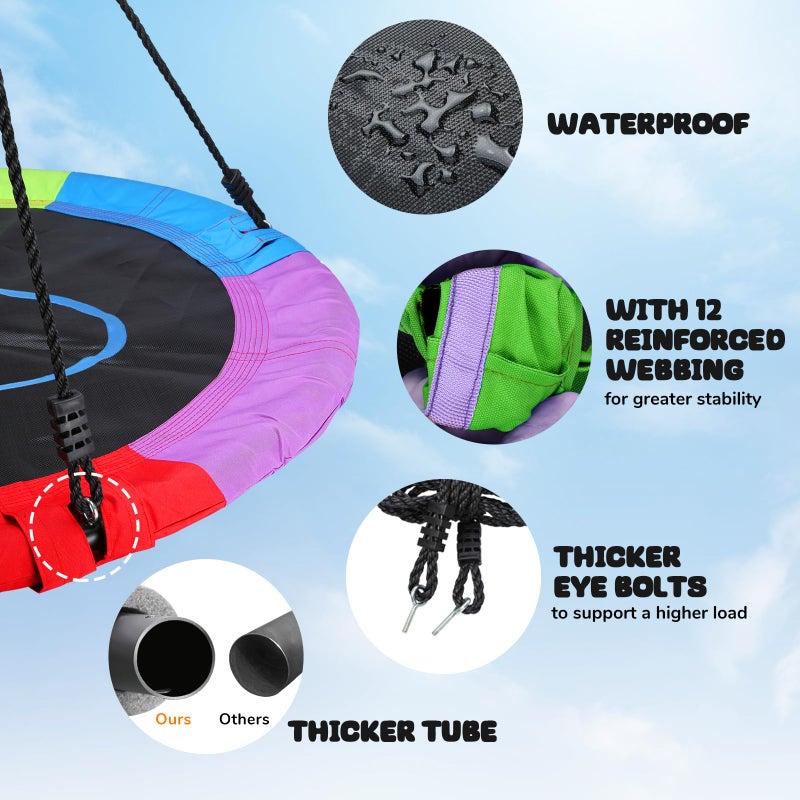 Trekassy 700lb 40 Inch Saucer Tree Swing for Kids Adults Outdoor 900D Oxford Waterproof with 2pcs Tree Hanging Straps, Steel Frame and Adjustable Ropes - Image 5